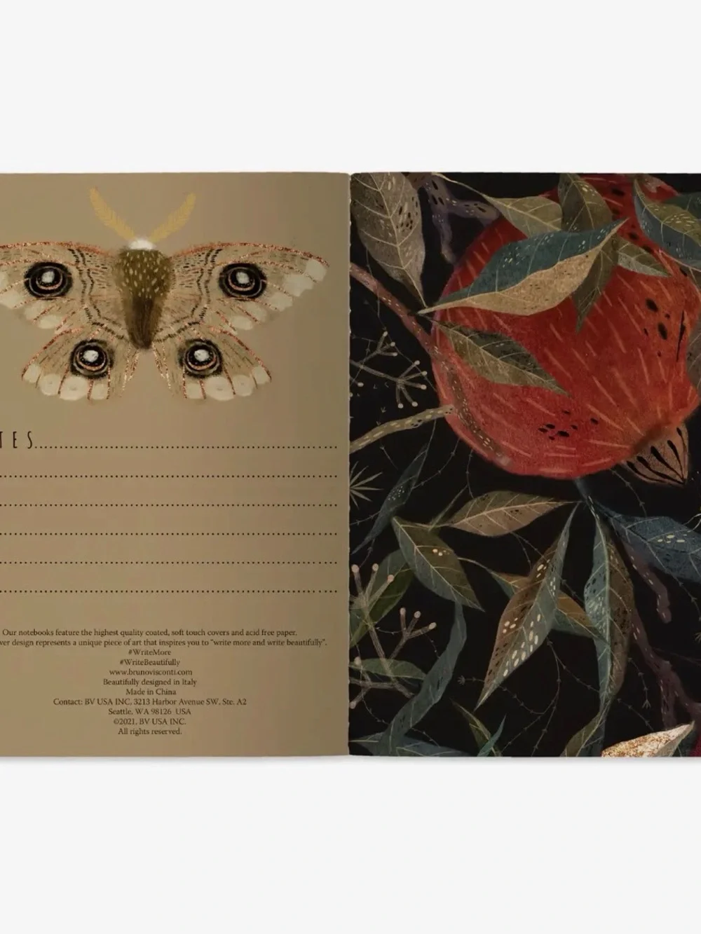 Notebook by Bruno Visconti - Pomegranate Floral Cover in Black & Red